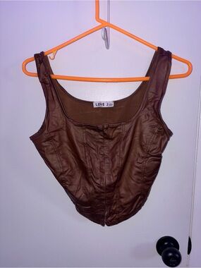 Love Brown Faux-Leather Corset Bodysuit